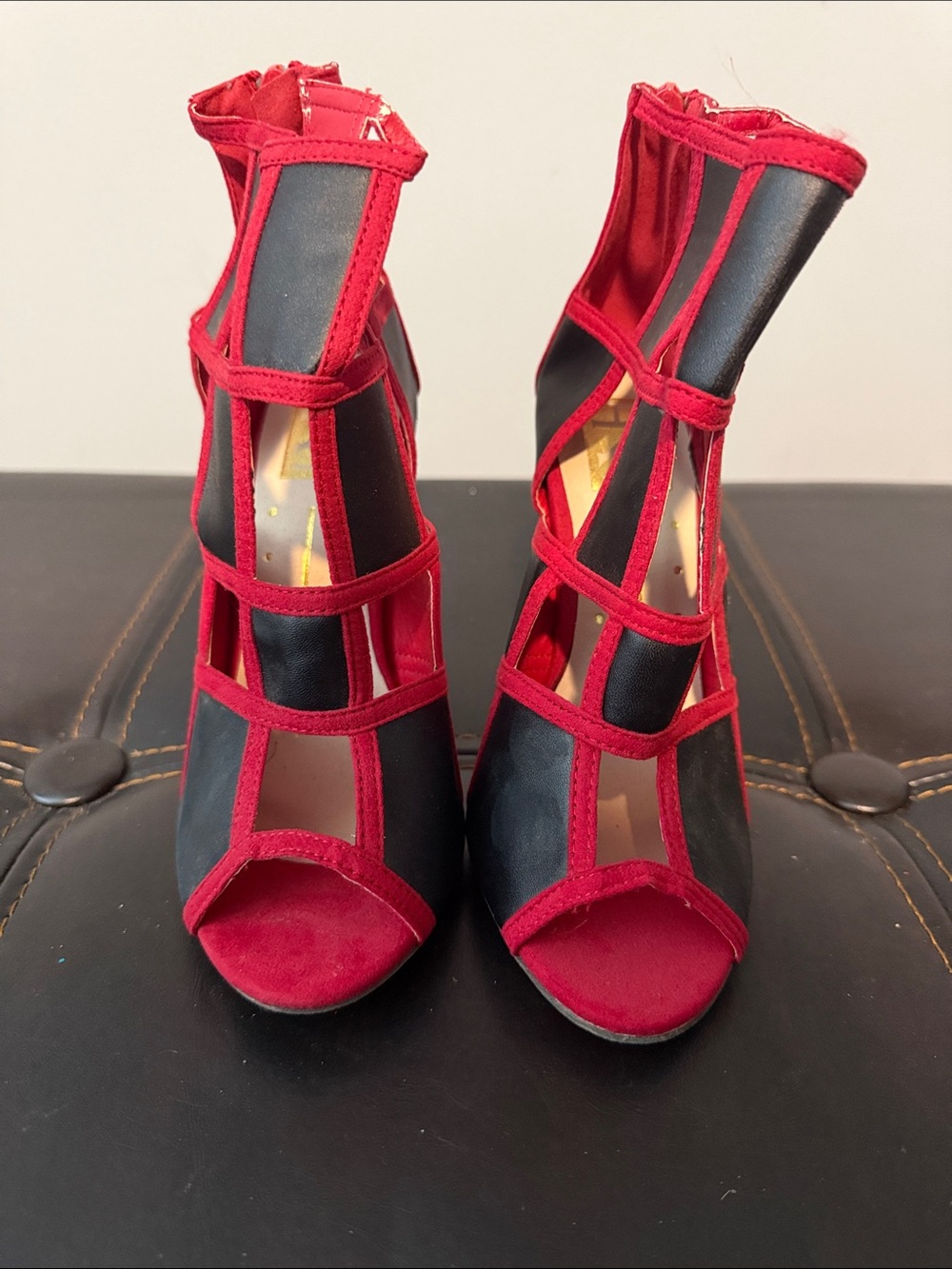 Women's Red & Black Strappy Cage High Heels